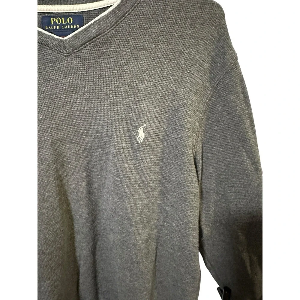 Ralph Lauren Polo Size Medium Men Waffle‎ Weave Long Sleeve Shirt Top Gray